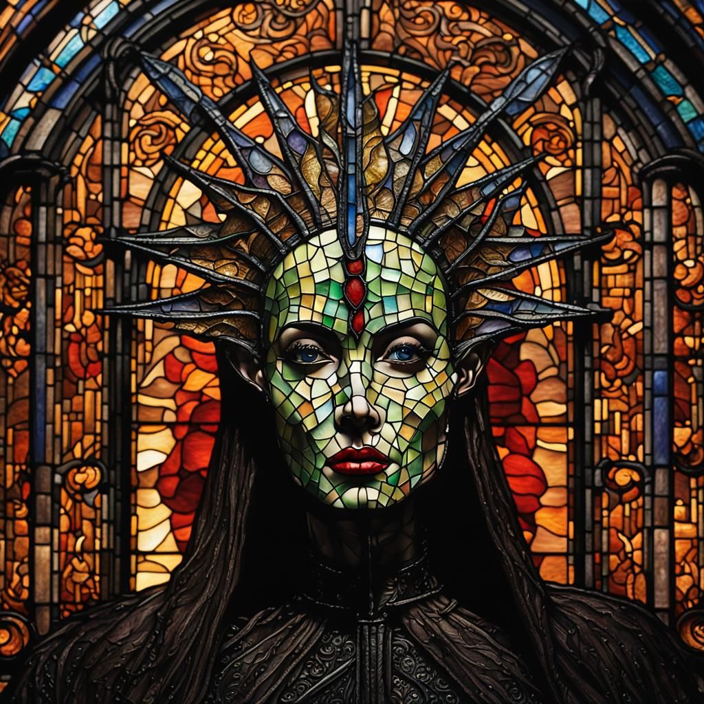 Angelina Jolie as Pinhead in Stained-Glass Window
