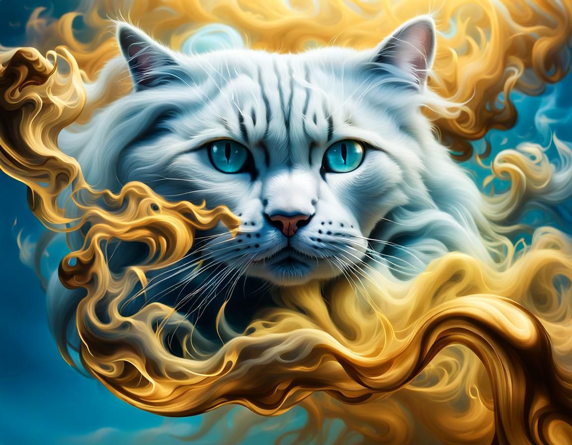 Smoky Cloud with Golden Cat: Ultra-Realistic Photo