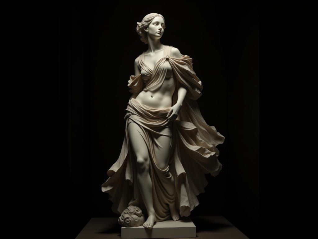 Antique Muse Statue in Dramatic Chiaroscuro Lighting