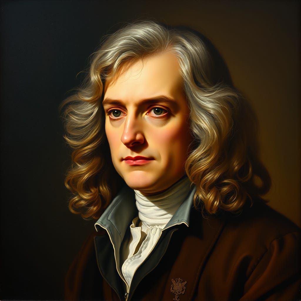 Sir Isaac Newton in Chiaroscuro Oil Painting