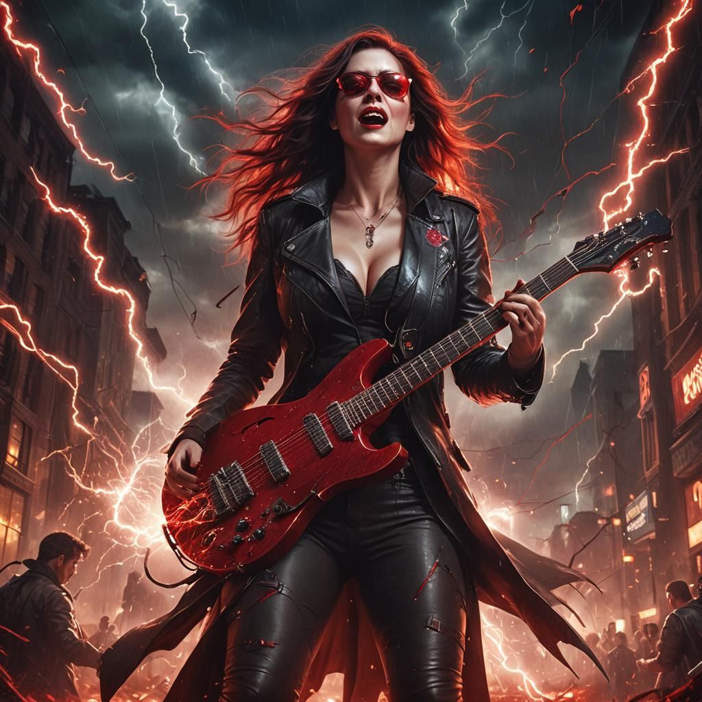 Vampire Rock Star Shreds Guitar in Digital Painting