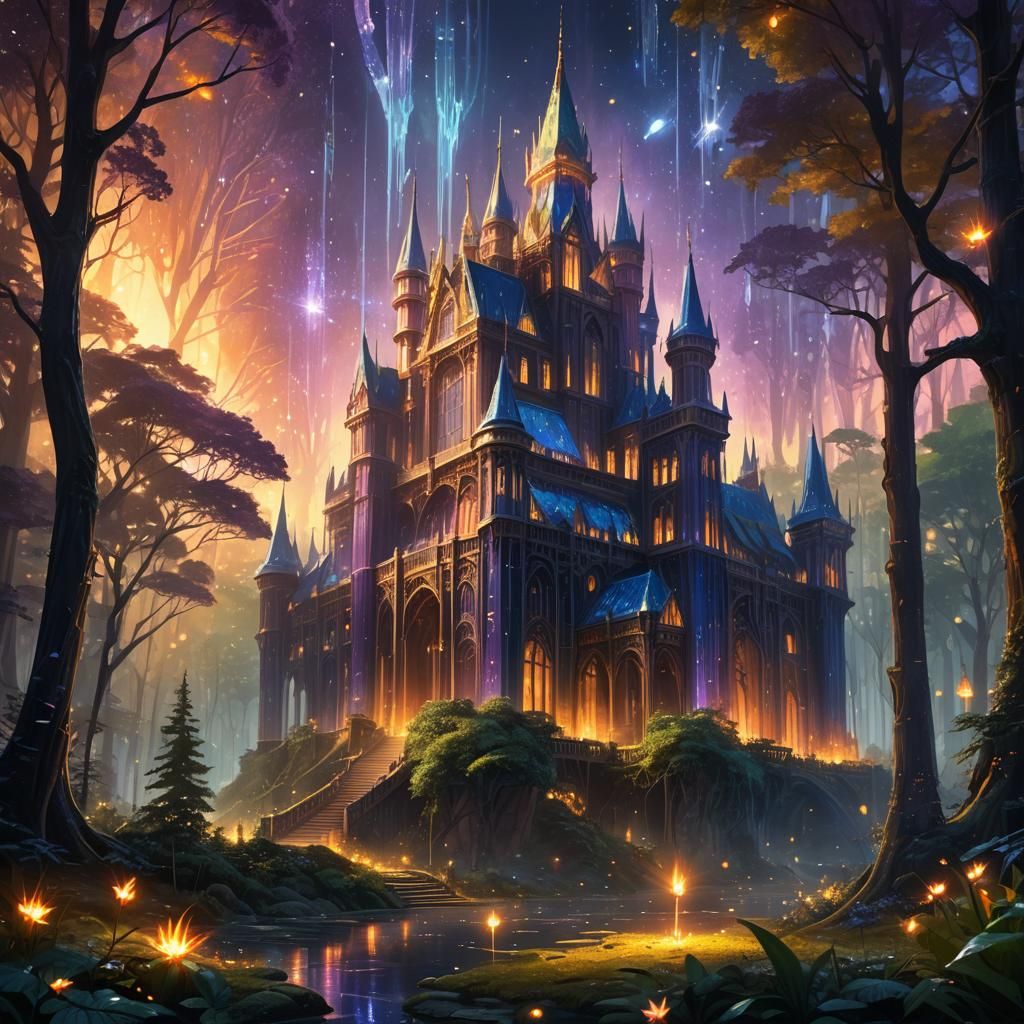 Glowing Crystal Palace in Mystical Forest Concept Art