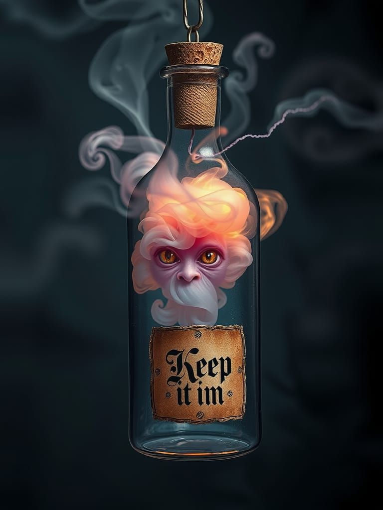 Mystical Smoke Entity in Antique Apothecary Bottle