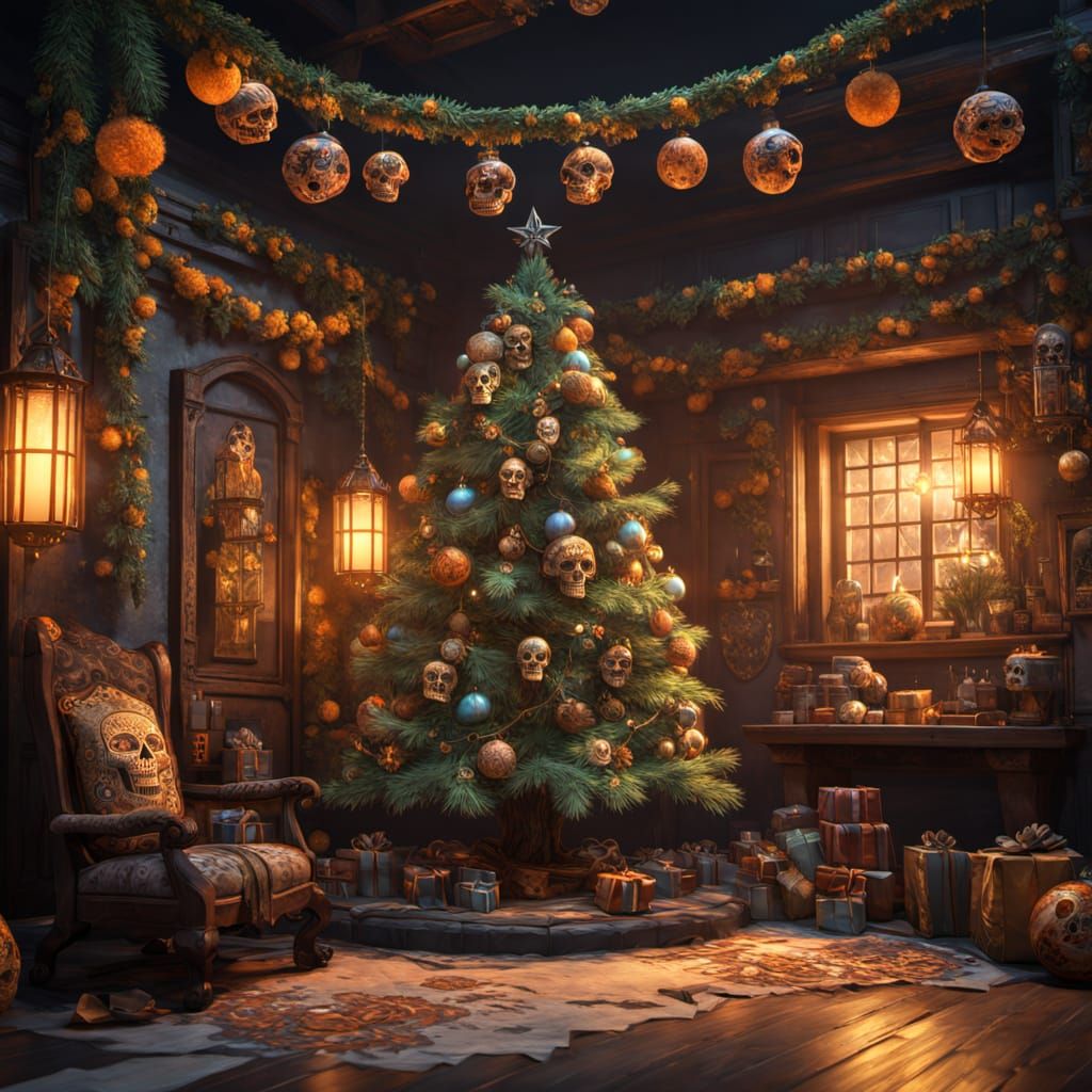 Day of the Dead Christmas Tree with Sugar Skulls