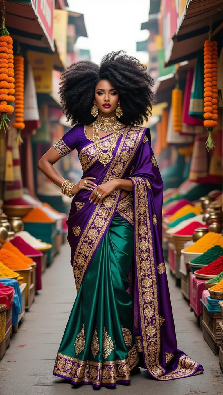 Confident Woman in Mumbai Market, Impasto-Expressionist Styl...