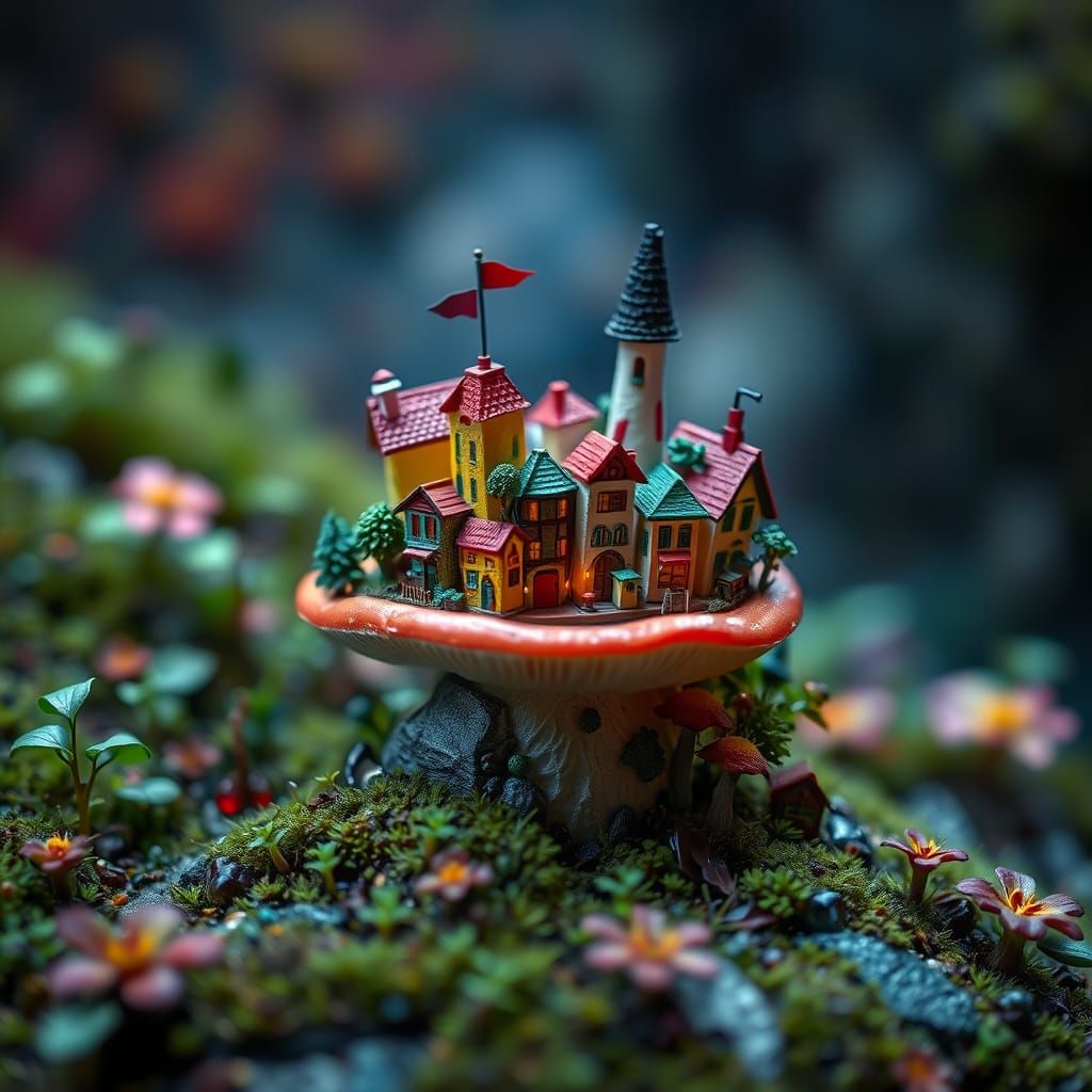 Mushroom Village: Hyperrealistic Micro World