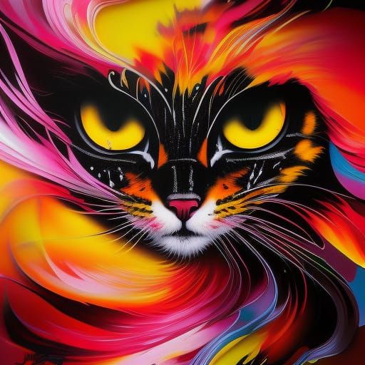 Psychedelic Pink Flower Cat: Graffiti Art Style