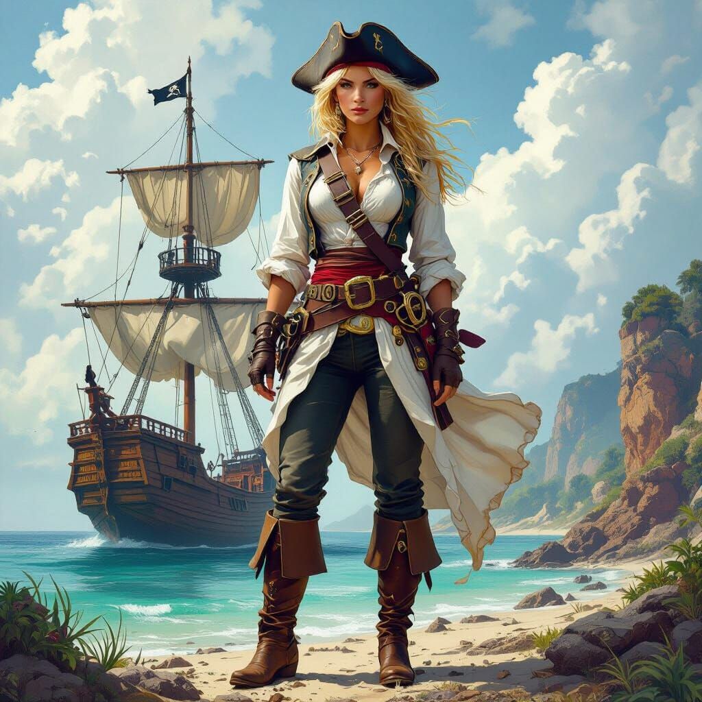 Fantasy Pirate Captain on Mystical Island