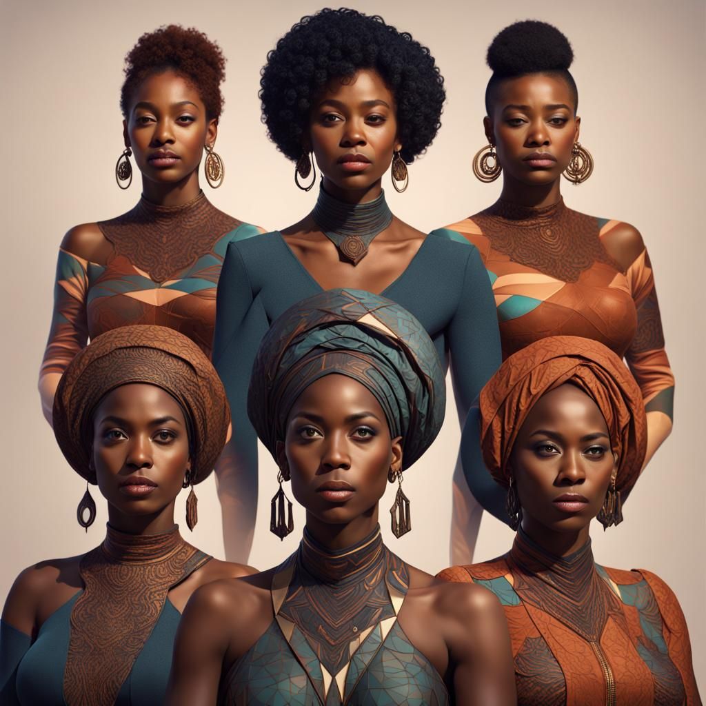 Geometric Portrait of Middle-Aged Black Women