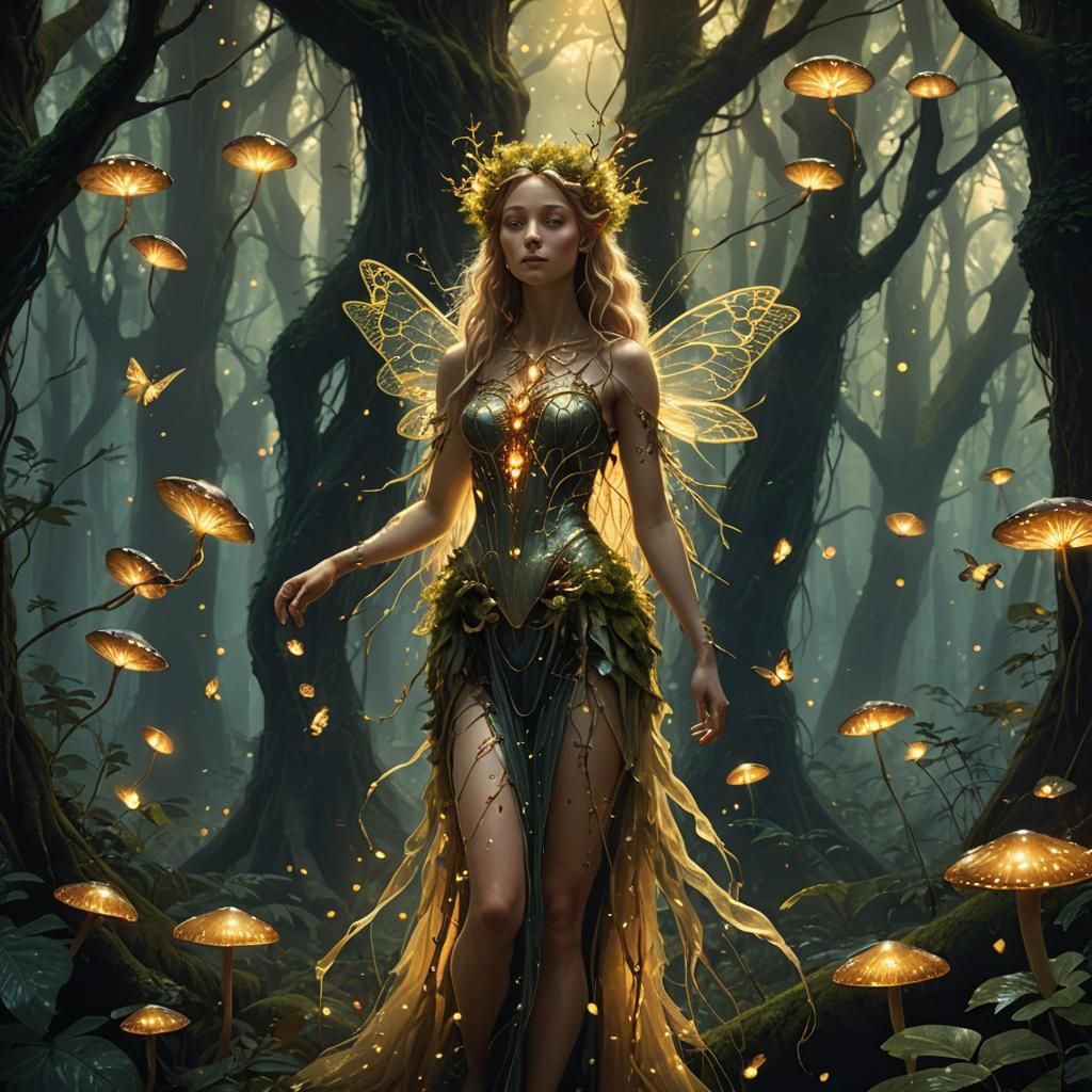 Bejeweled Tree Nymph in Mystical Forest