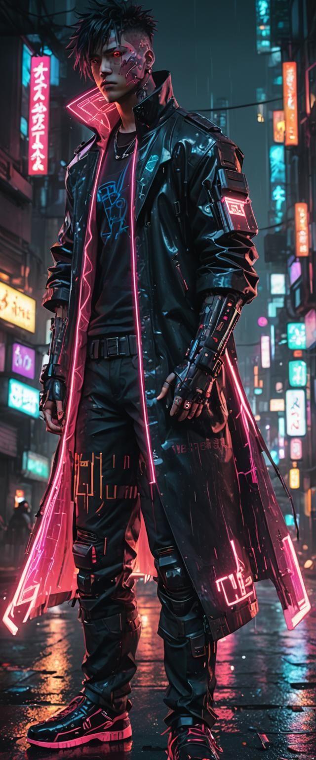 Cyberpunk Mercenary in Gritty Cityscape