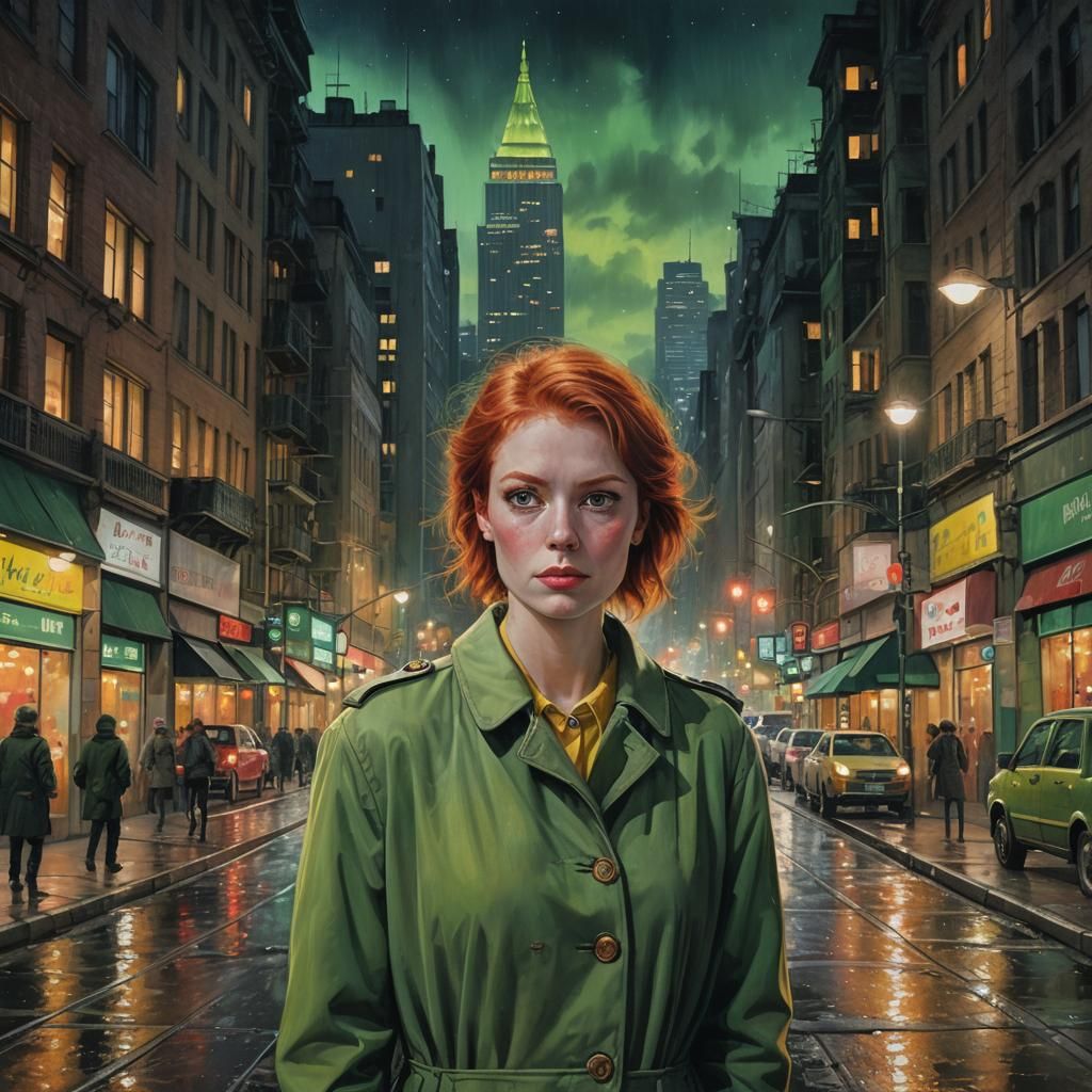 Night Cityscape with Woman in Detailed Matte Painting