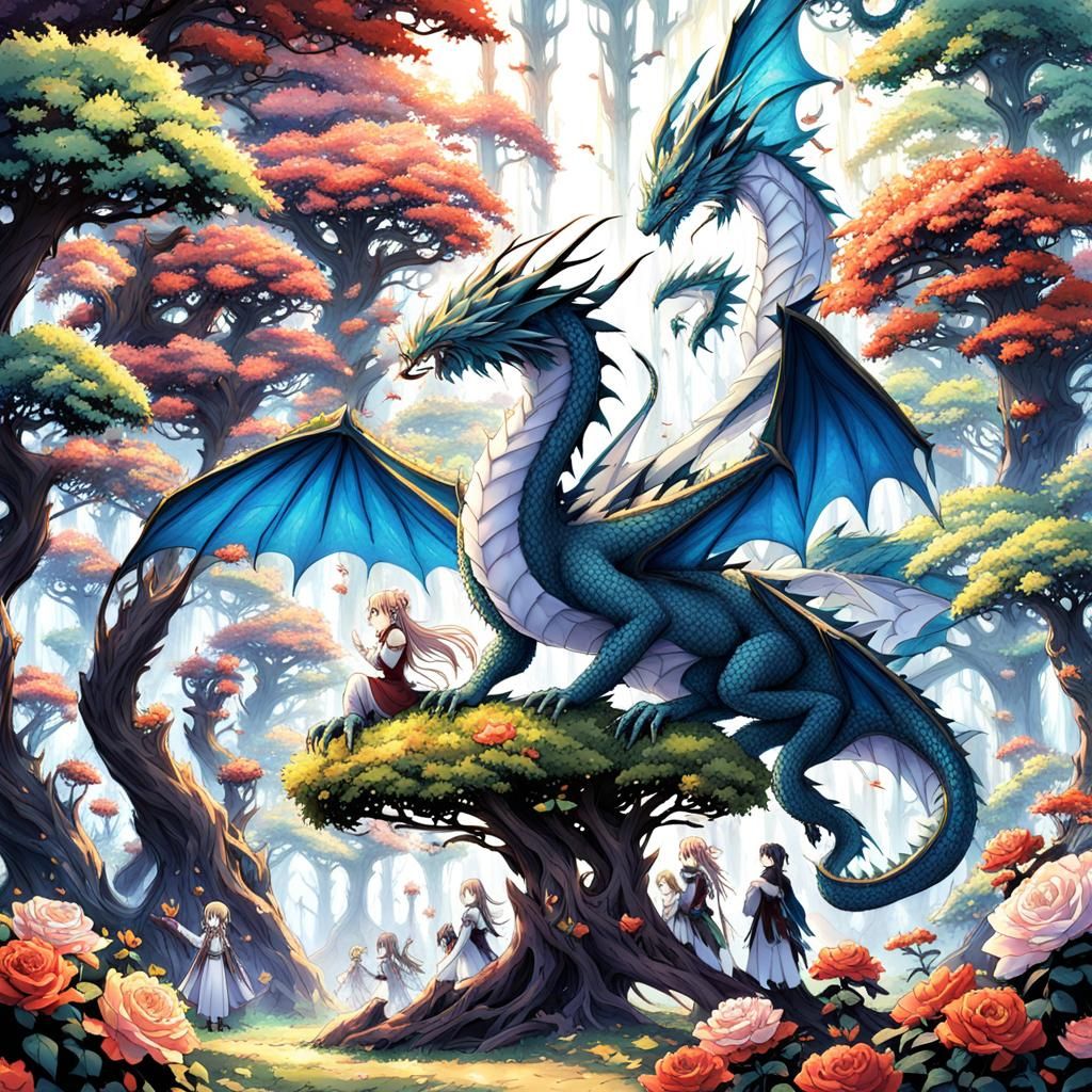 Enchanted Forest: Dragons and Fairies in Anime Style