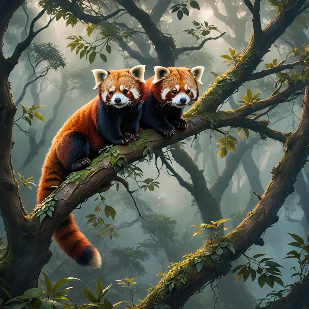 Red Panda in Mystical Forest Concept Art