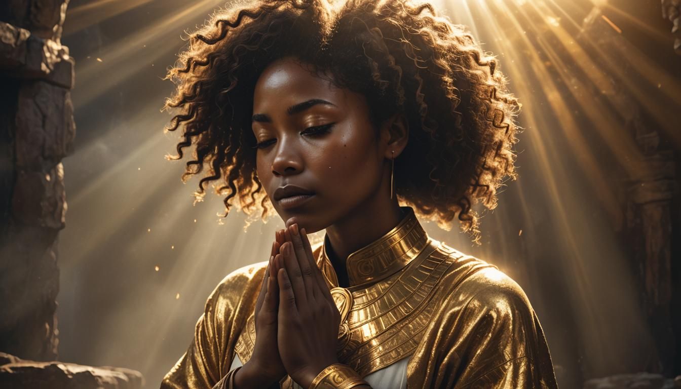 Afrofuturist Woman in Prayer with God Rays