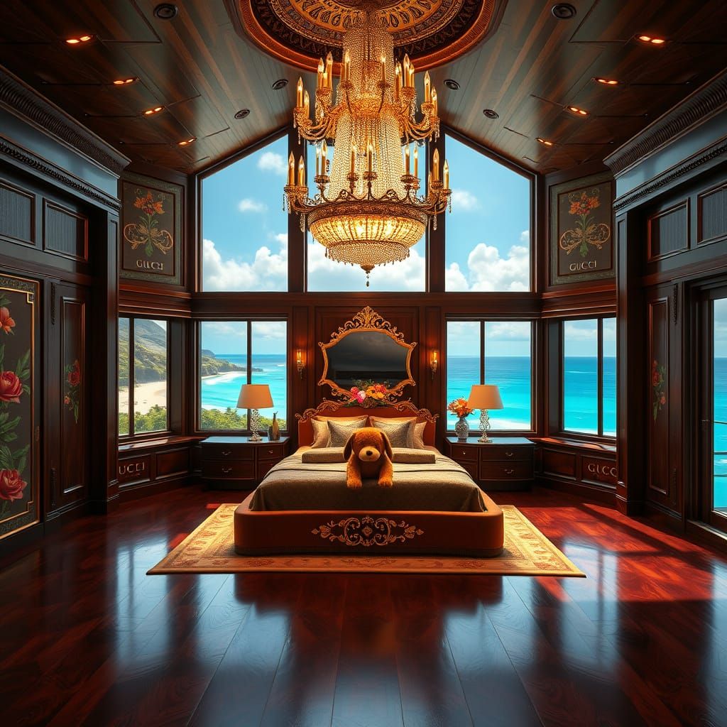 Elegant, Redwood Luxury Room with Tropical Flowers and Cryst...