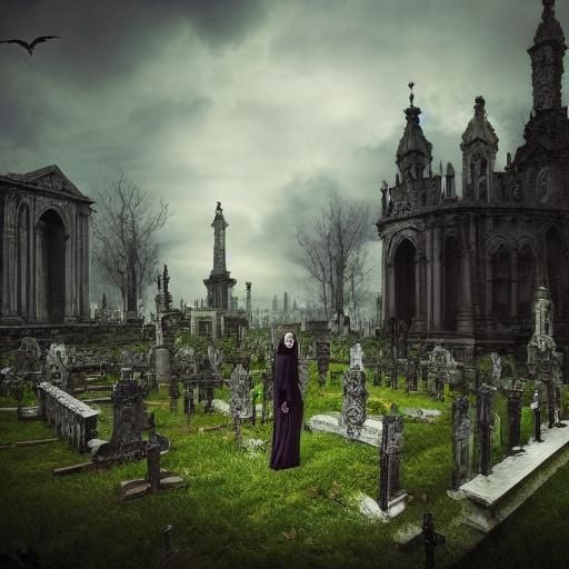 Gothic Woman in Graveyard: Digital Matte Painting