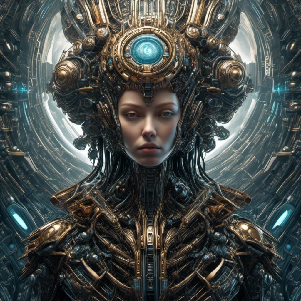 a higher intelligence from the 9th dimension mixed with human consciousness, intricately detailed, 8k resolution, hyper ...