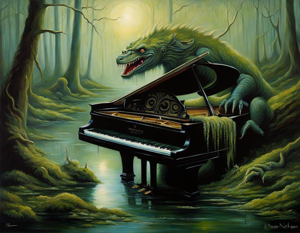 Monster Piano Swamp: Romanticism Painting