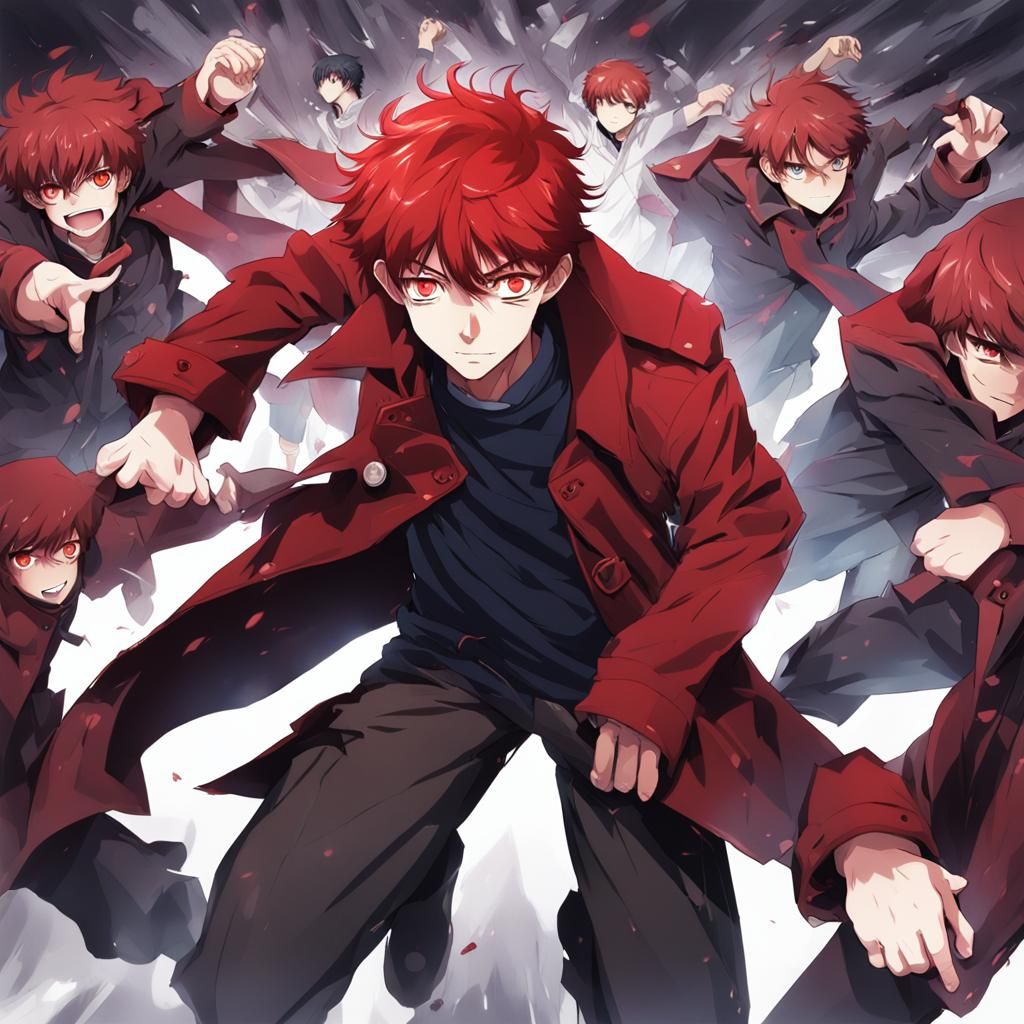 Anime Style Man with Red Eyes and Multiple Arms