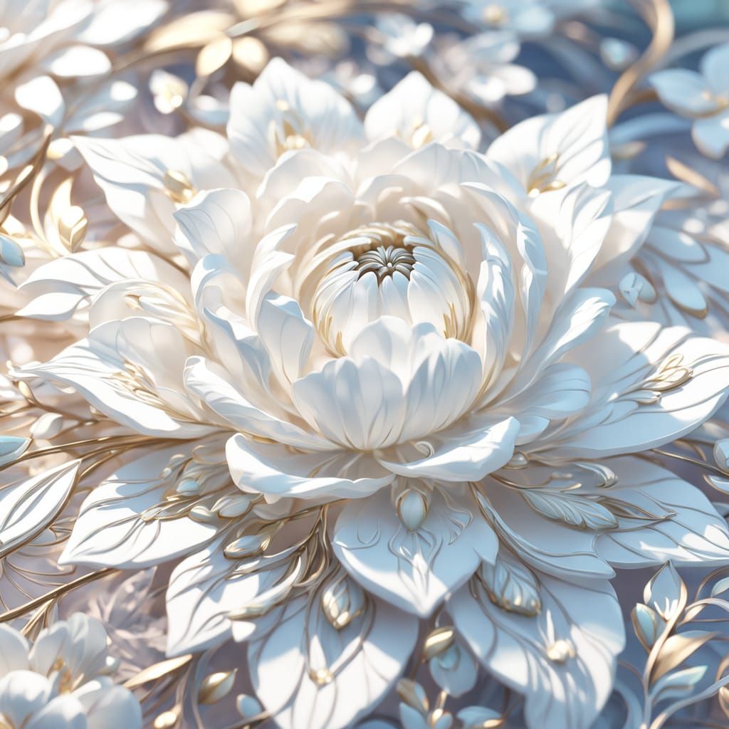 Ornate White Floral Pattern in 3D Anime Art