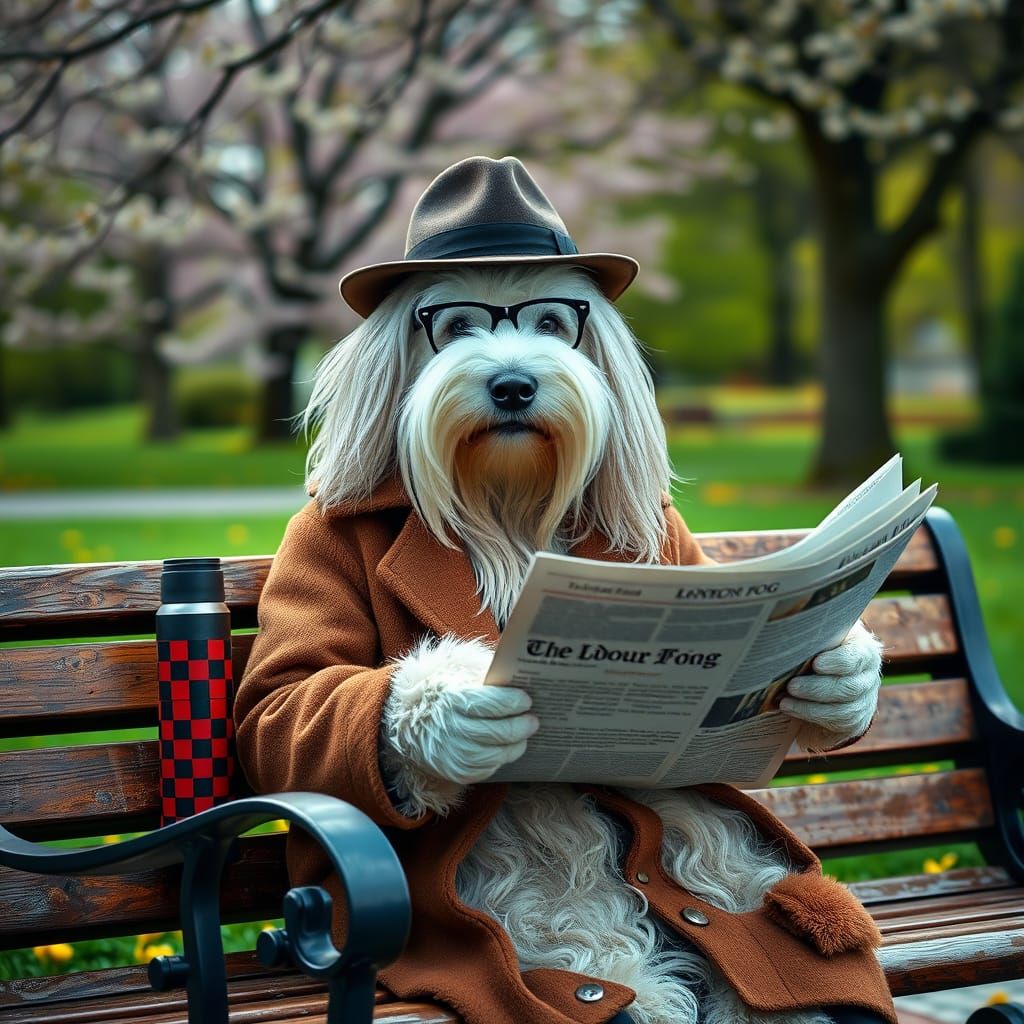 Gentlemanly Sheepdog in Springtime Park