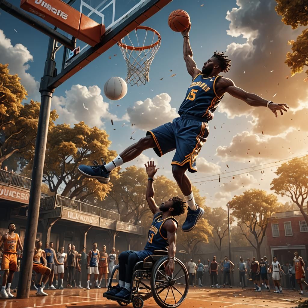 Basketball Player Dunking from Wheelchair: Fantasy Concept A...