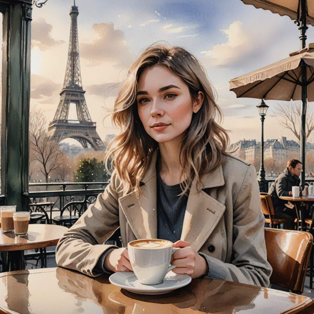 Parisian Cafe Scene in Watercolor and Ink