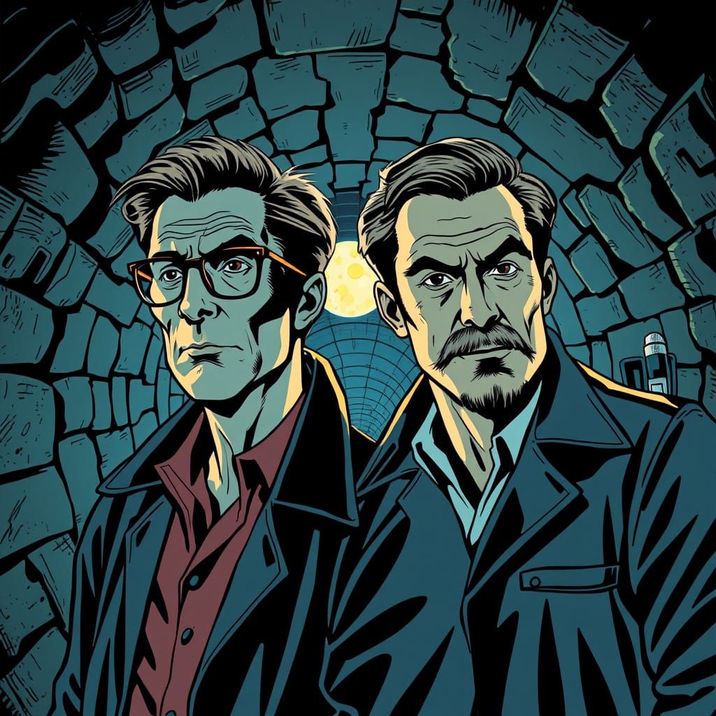 Brothers in Secret Lab: Noir Comic Book Illustration