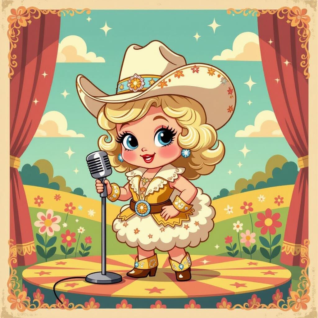 Dolly Parton as a Sheep in Vintage Storybook Style