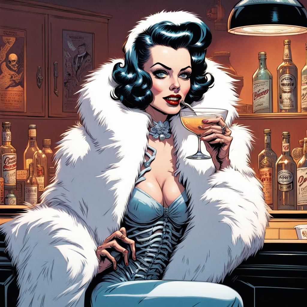 1950s Skeleton Pinup Girl in Comic Book Art