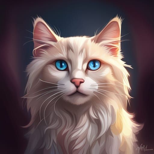 Ragdoll Cat Portrait in Hyperdetailed Digital Art