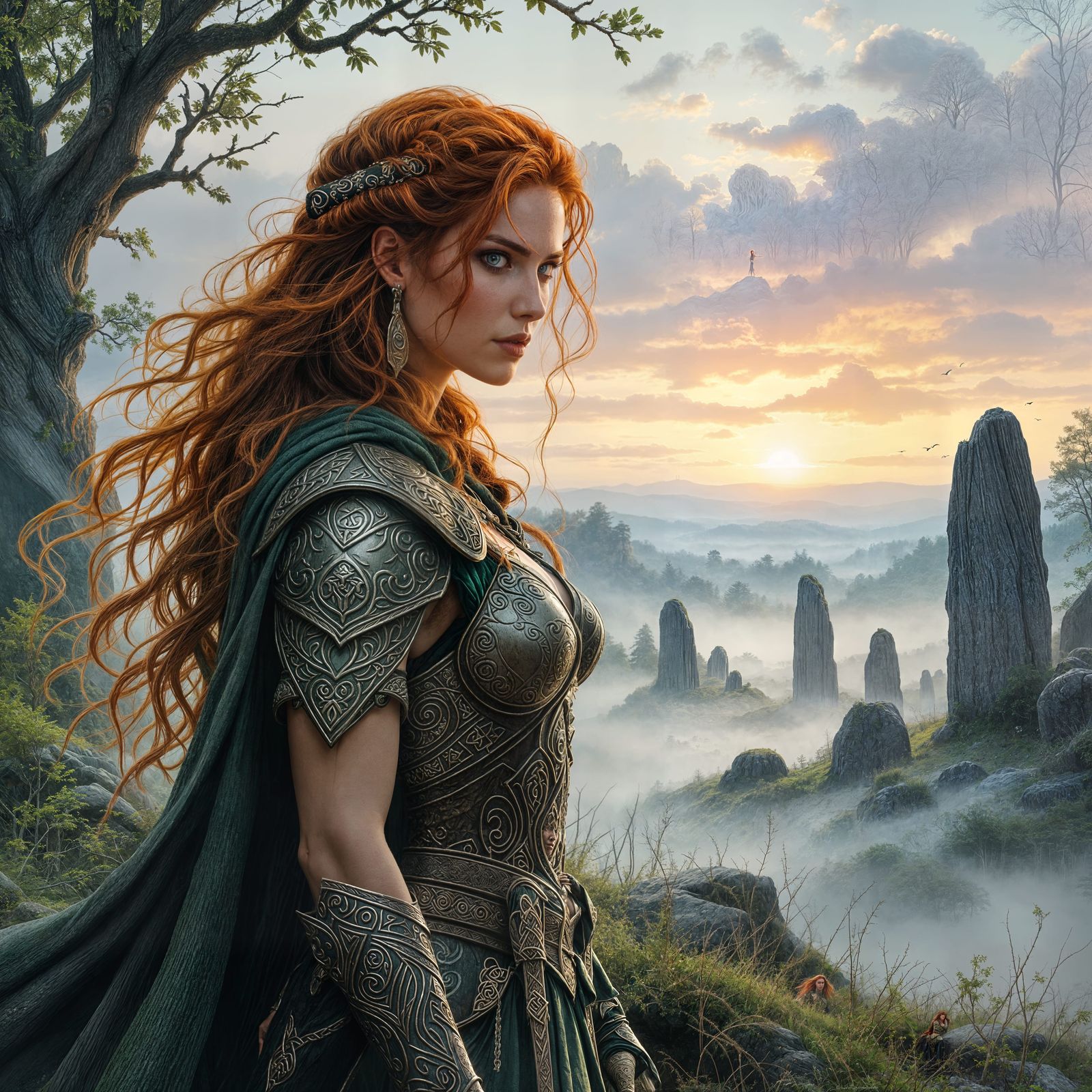 Celtic Warrior Queen in Misty Forest