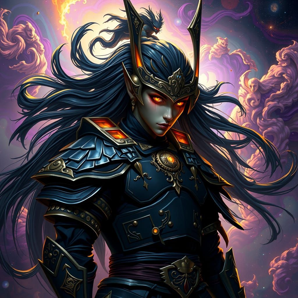 Dark Fantasy Samurai in Ornate Art Nouveau Armor