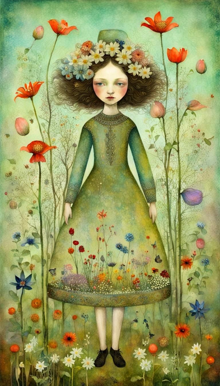 Spring Flower Garden in a Surreal Style