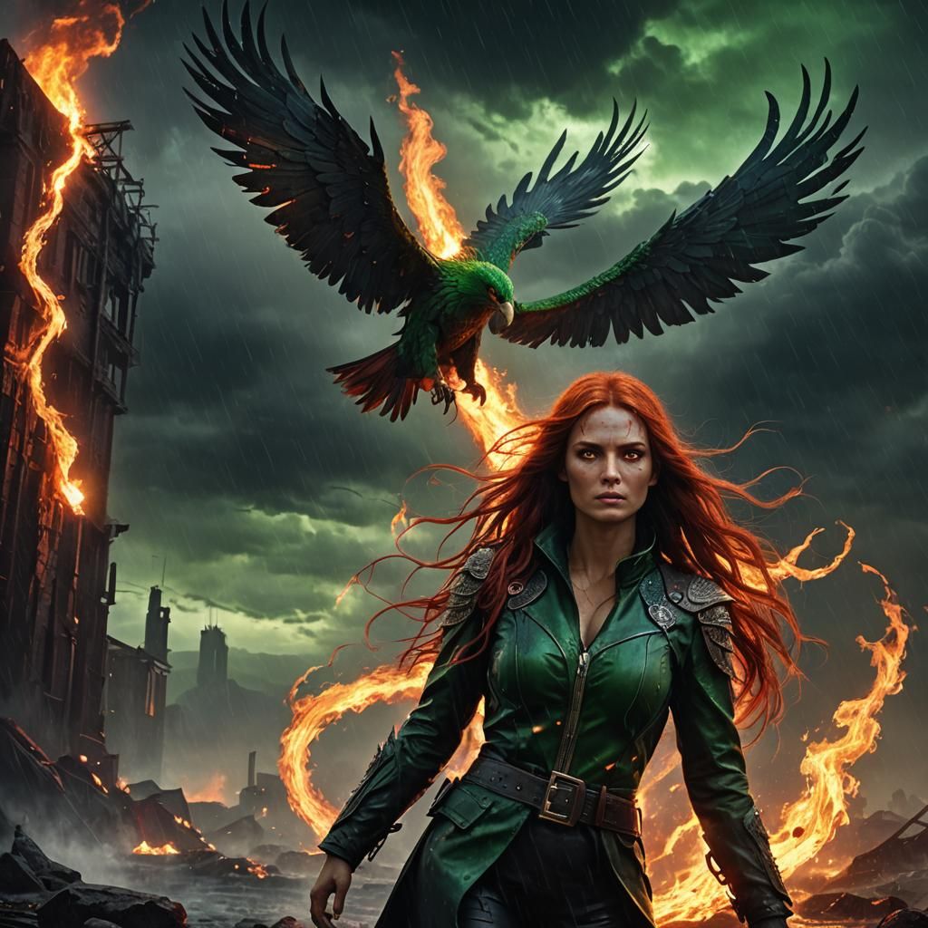 Phoenix-Human Hybrid at Hellgate in Digital Painting