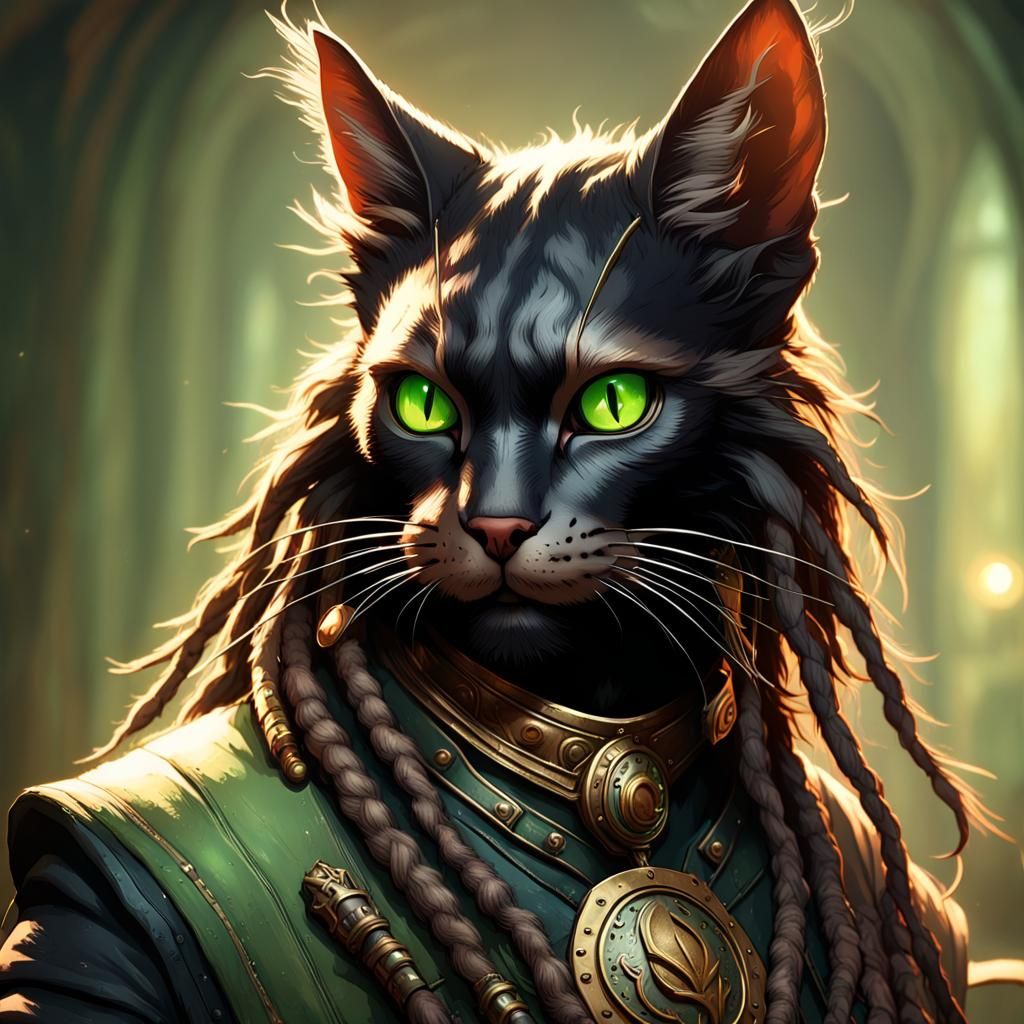 Eyepatch Tabaxi with Dreadlocks: Dark Fantasy Concept Art