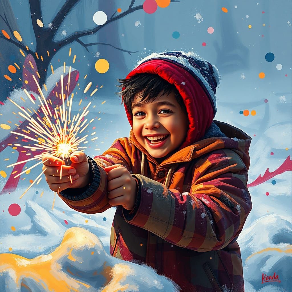 Boy Launches Firecrackers in Graffiti Street Art Style