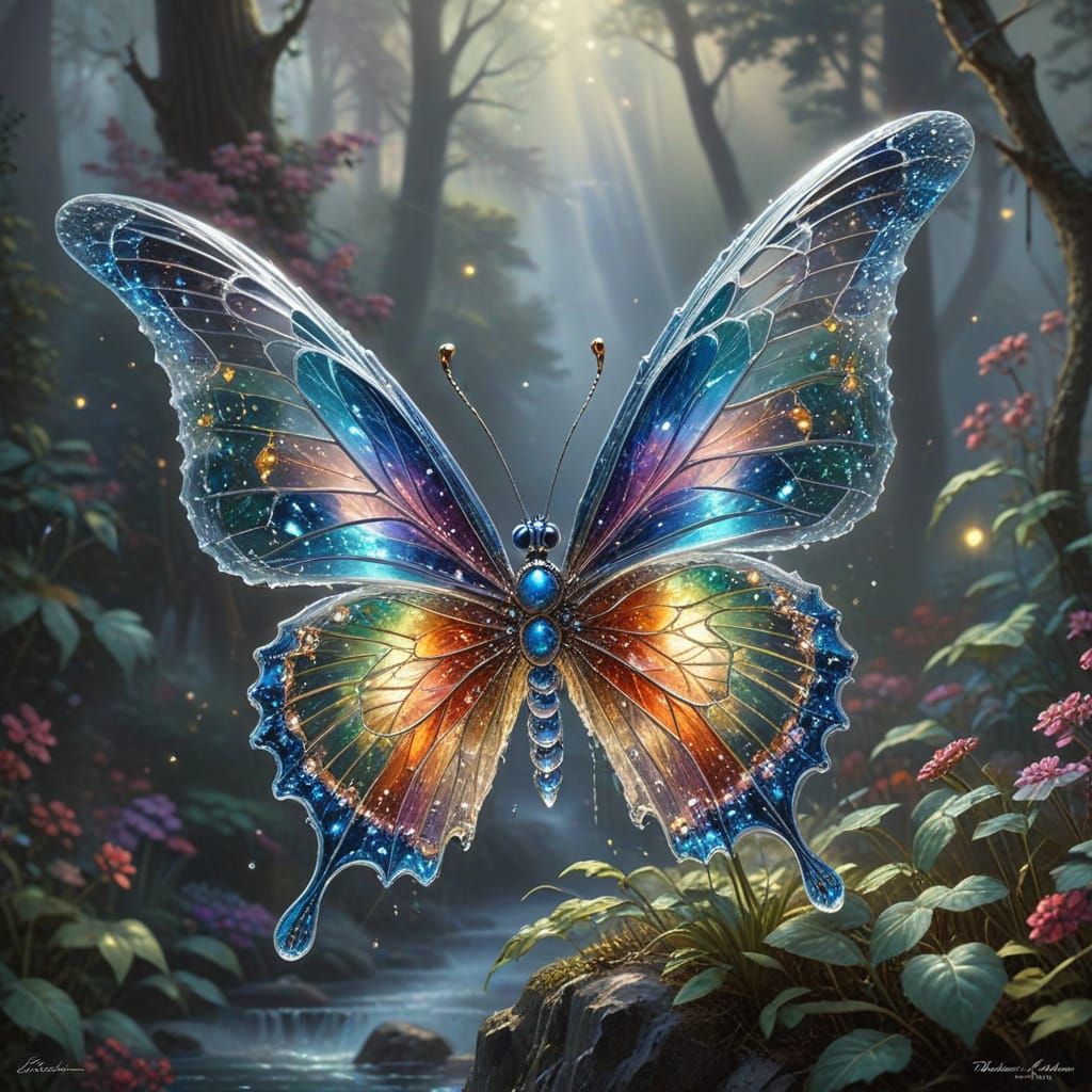 Shimmering Crystal Butterfly in Ethereal Light
