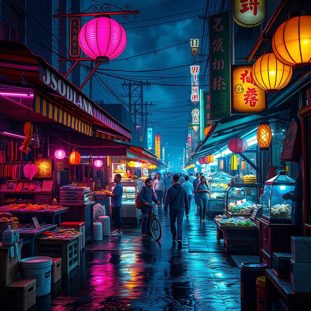 Neon Dreamscape Night Market