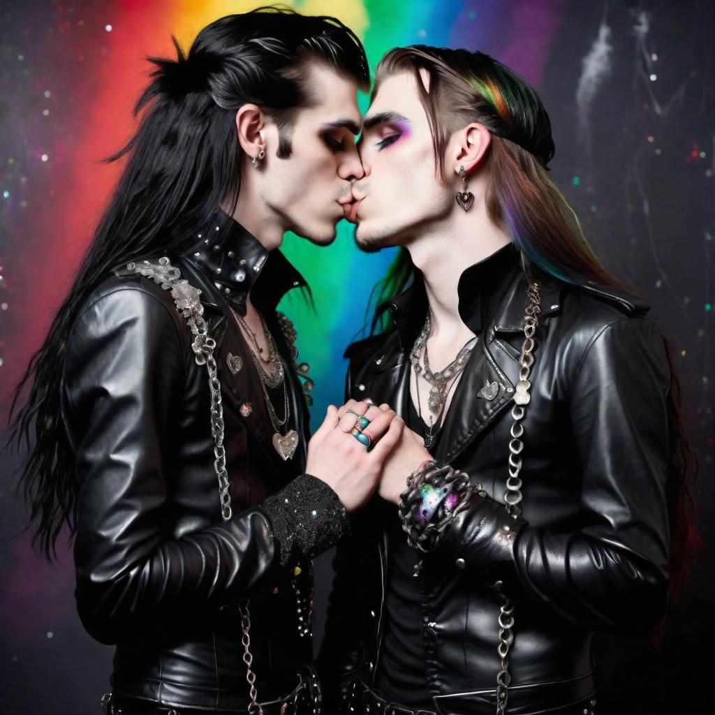 Goth Boys Kissing with Rainbow Sparkles