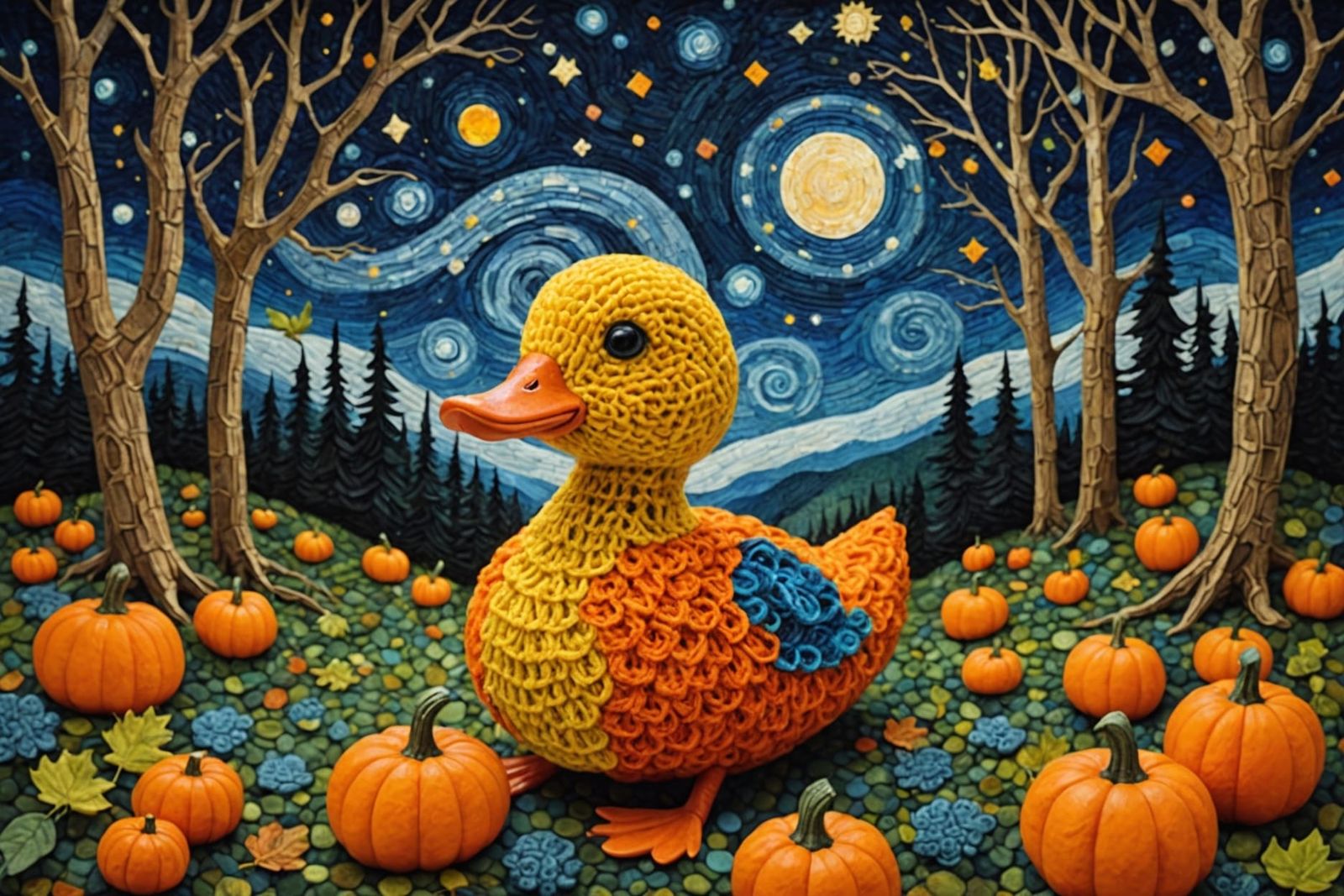 Halloween Duckling in Cubist Aquarelle Style