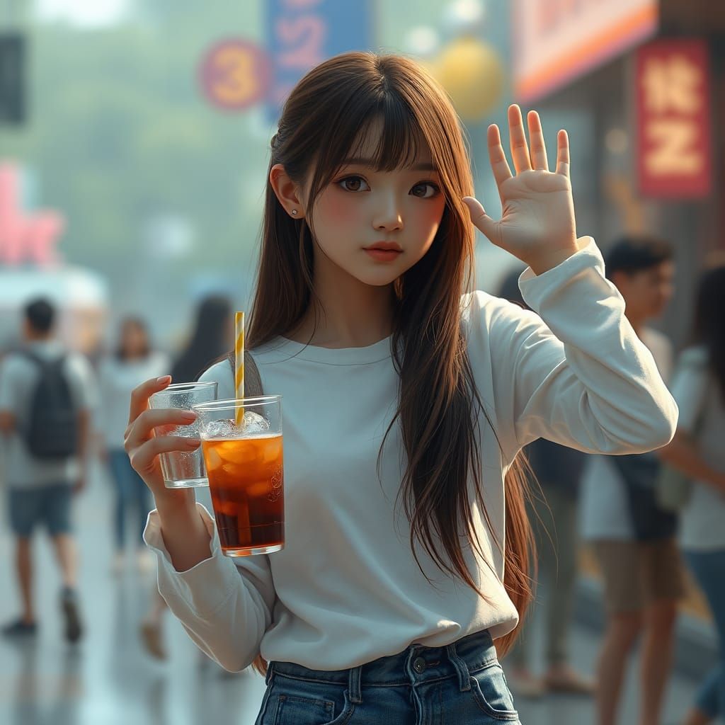 Young Girl with Drink in Fantasy Concept Art Style