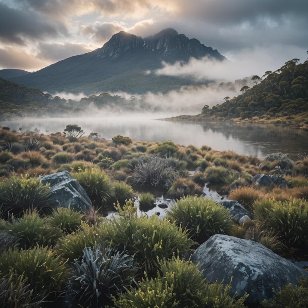Tasmanian Mountain Landscape at Golden Hour