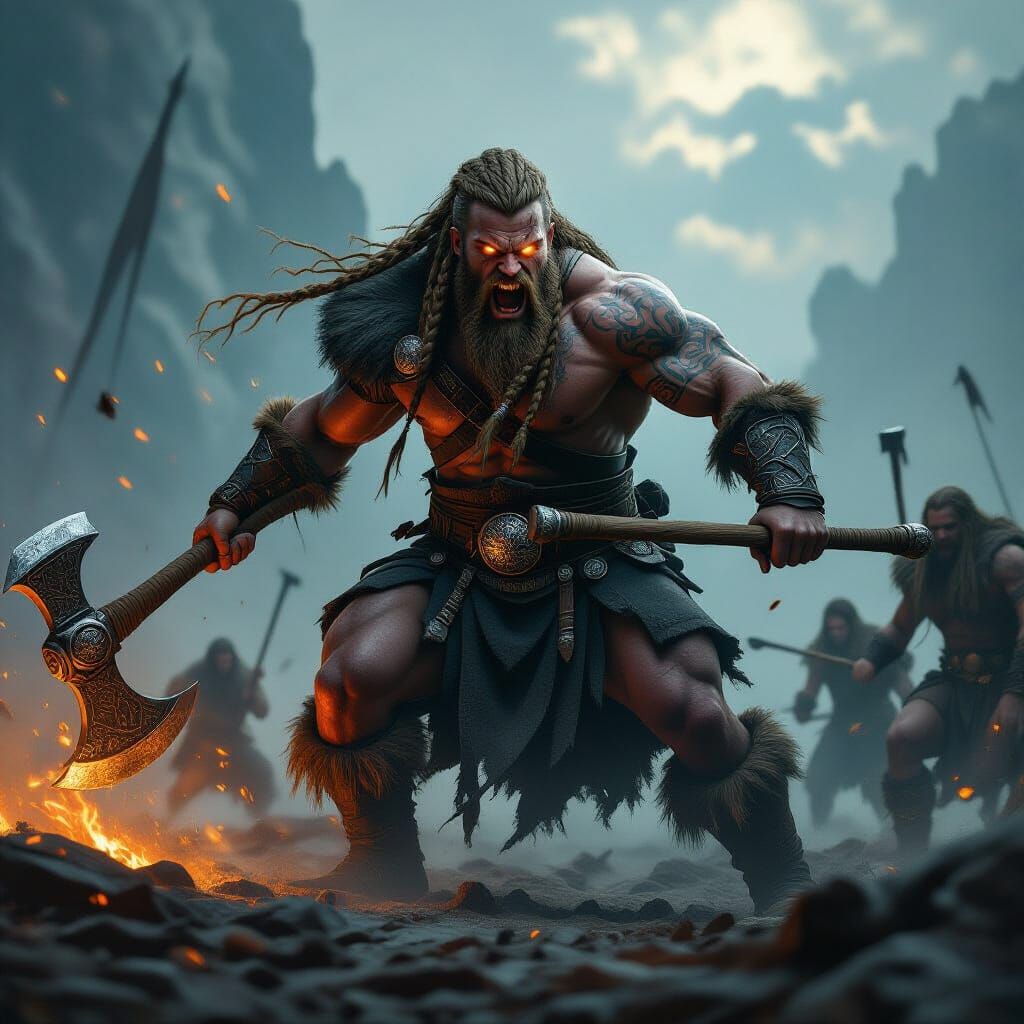 Furious Viking Berserker Charges into Battle: Digital Art