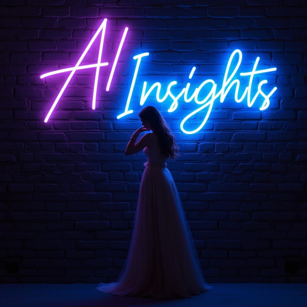 Elegant Woman with Neon Signage in Tech-Inspired Style