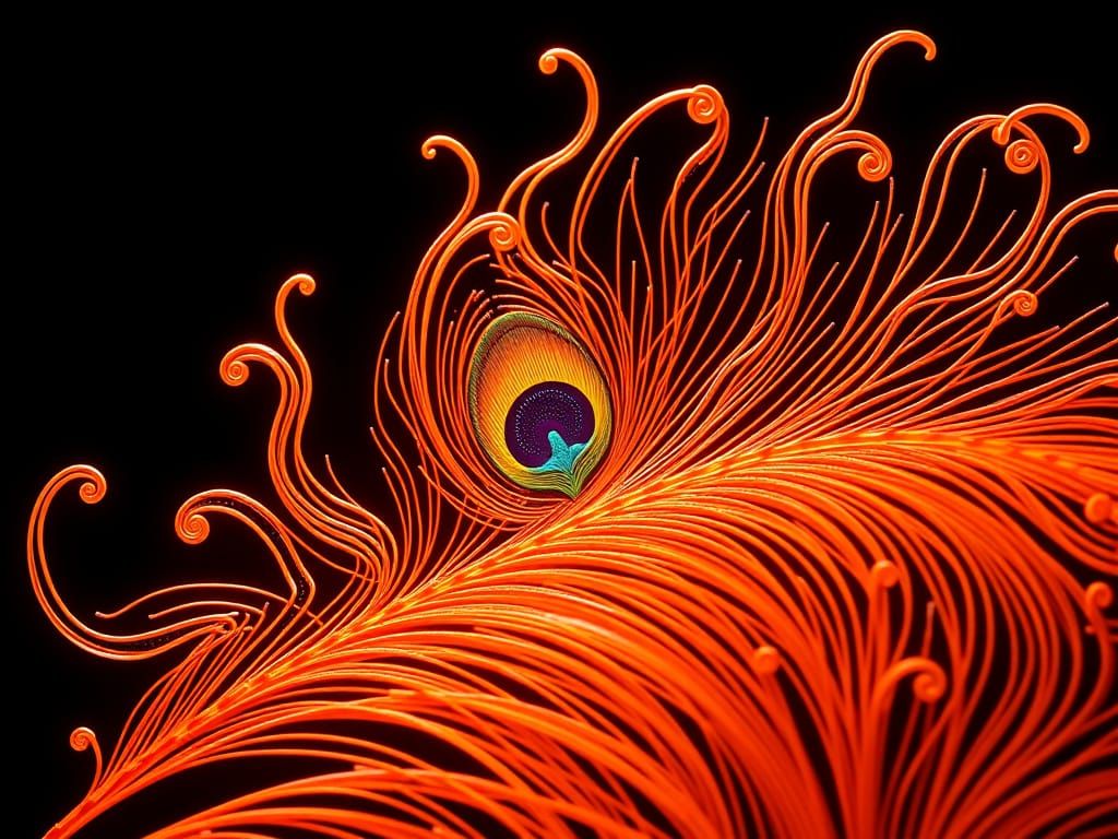 Art Deco Quilled Peacock Feather in Neon Glass