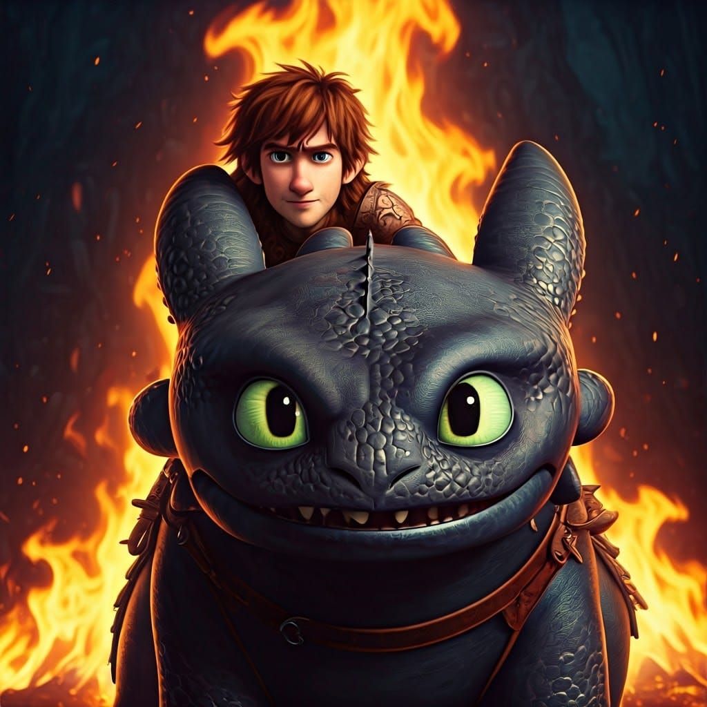 Hiccup and Toothless in a Fantastical Scene
