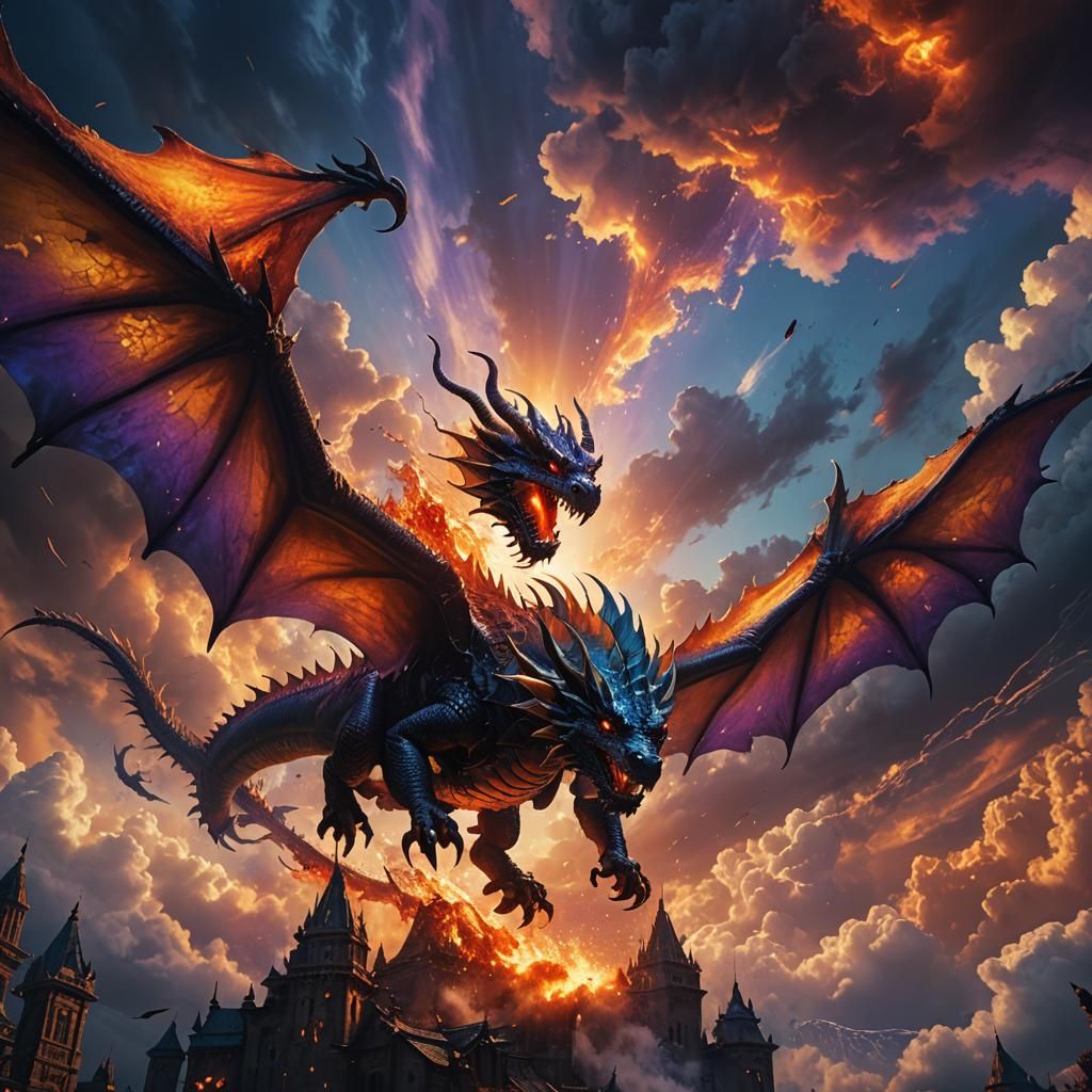 Demon Dragon Diving From Sky in Dark Fantasy Style