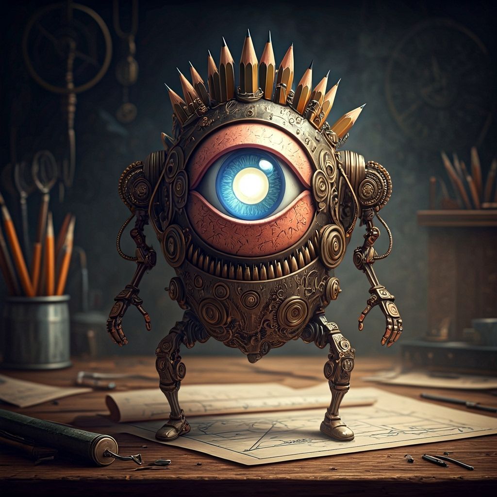 Steampunk Cyclops Automaton Made of Pencils and Gears